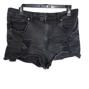 Aeropostale Womens Shorts Size 14 Denim Ripped Vintage High Rise Shorty Raw Hem